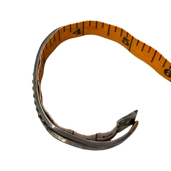 Signed Zuni Vintage Sterling Silver Needlepoint Turquoise Row Cuff Bracelet 925 - Picture 6 of 13